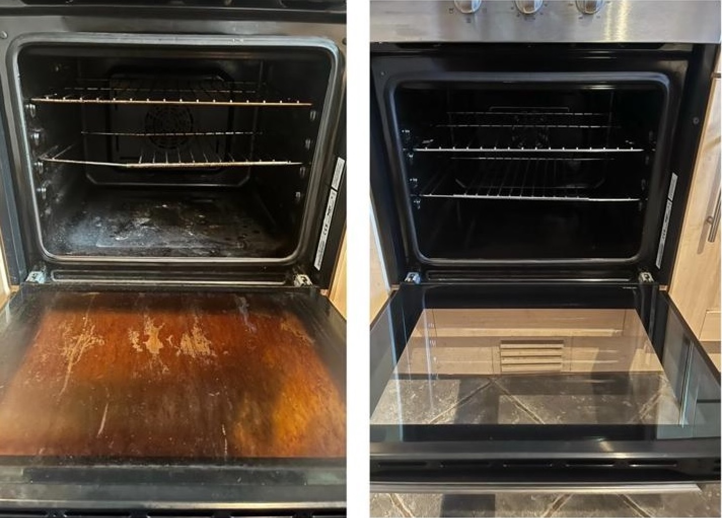 Oven before and after professional cleaning